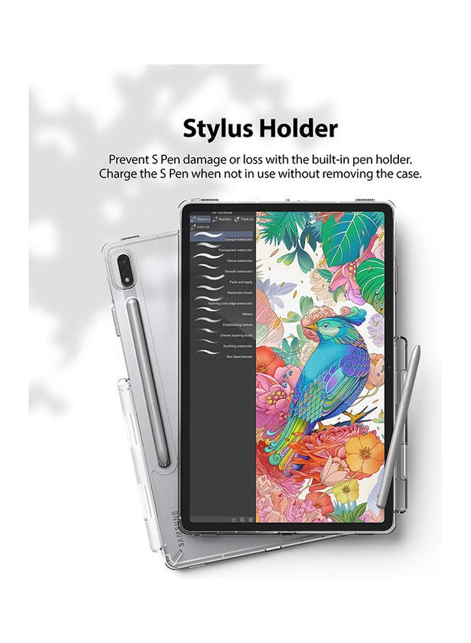 Fusion Hard Back Shockproof Flexible TPU Bumper With Built-In Stylus S Pen Holder Transparent Case For Samsung Galaxy Tab S8/S7 Clear