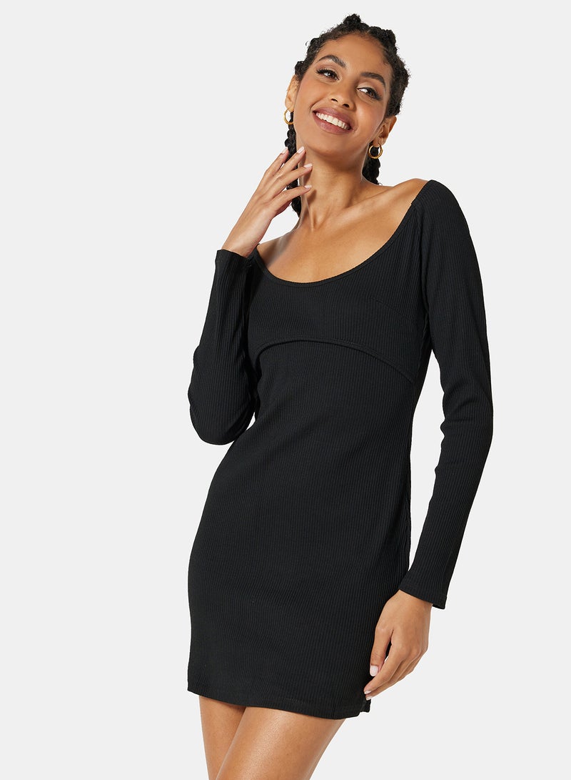 STYLISTPARK - Ribbed Bodycon Mini Dress Black - Image 1
