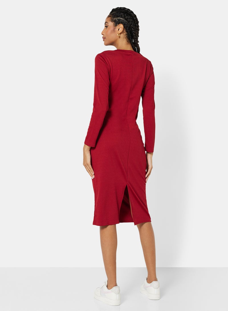 STYLISTPARK - Ribbed Cut Out Midi Dress Wine - Image 1