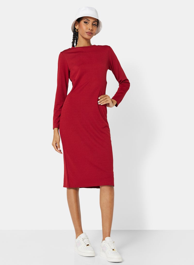 STYLISTPARK - Ribbed Cut Out Midi Dress Wine - Image 1