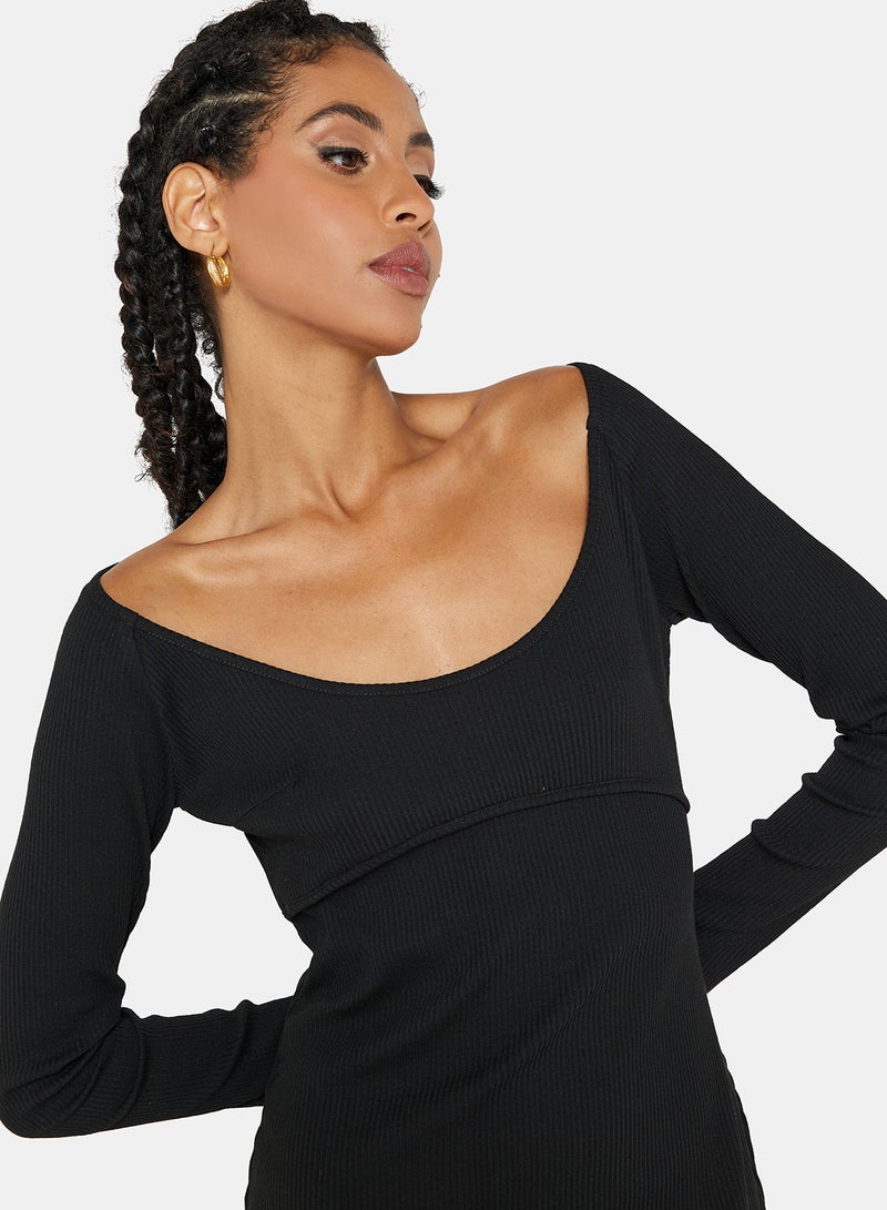 STYLISTPARK - Ribbed Bodycon Mini Dress Black - Image 1