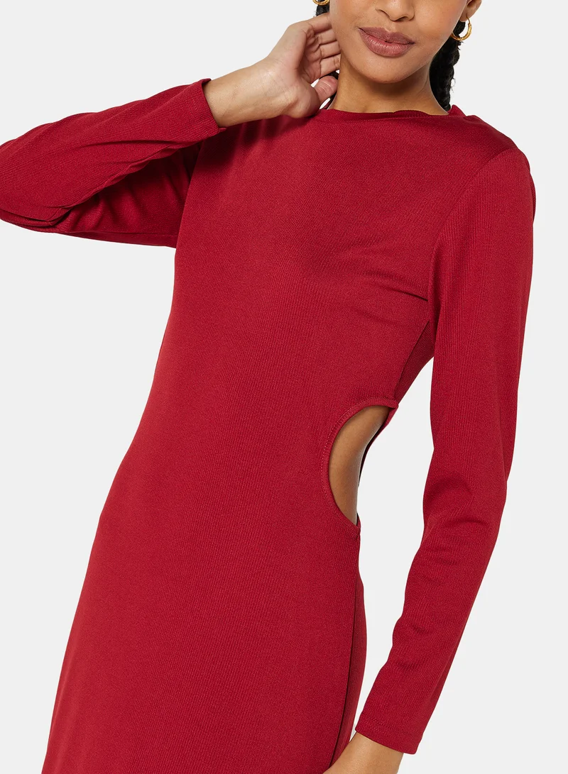 STYLISTPARK Ribbed Cut Out Midi Dress Wine