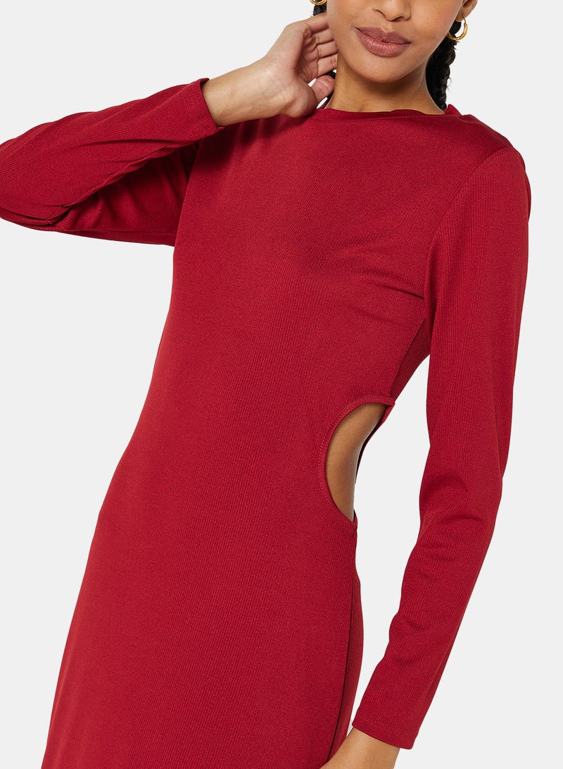 STYLISTPARK - Ribbed Cut Out Midi Dress Wine - Image 1