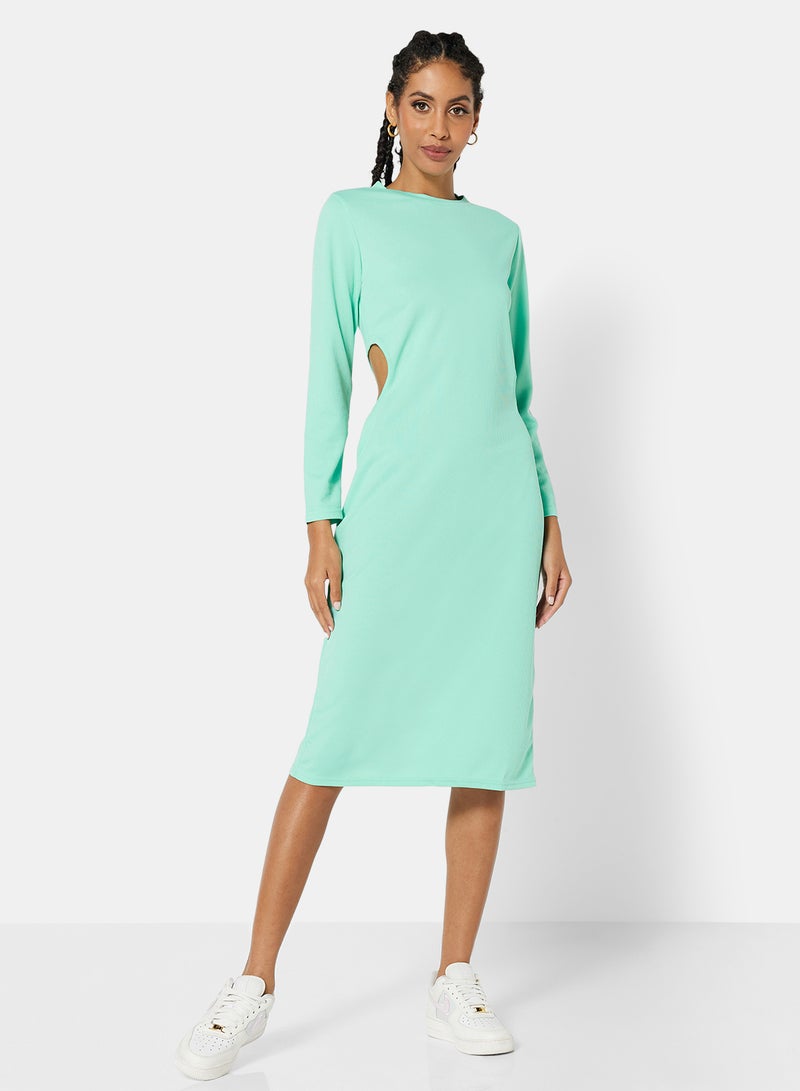 STYLISTPARK - Ribbed Cut Out Midi Dress Bright Blue - Image 1