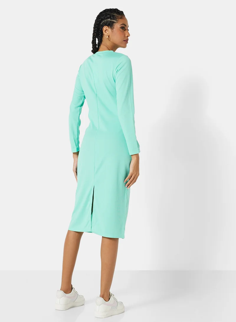 STYLISTPARK Ribbed Cut Out Midi Dress Bright Blue