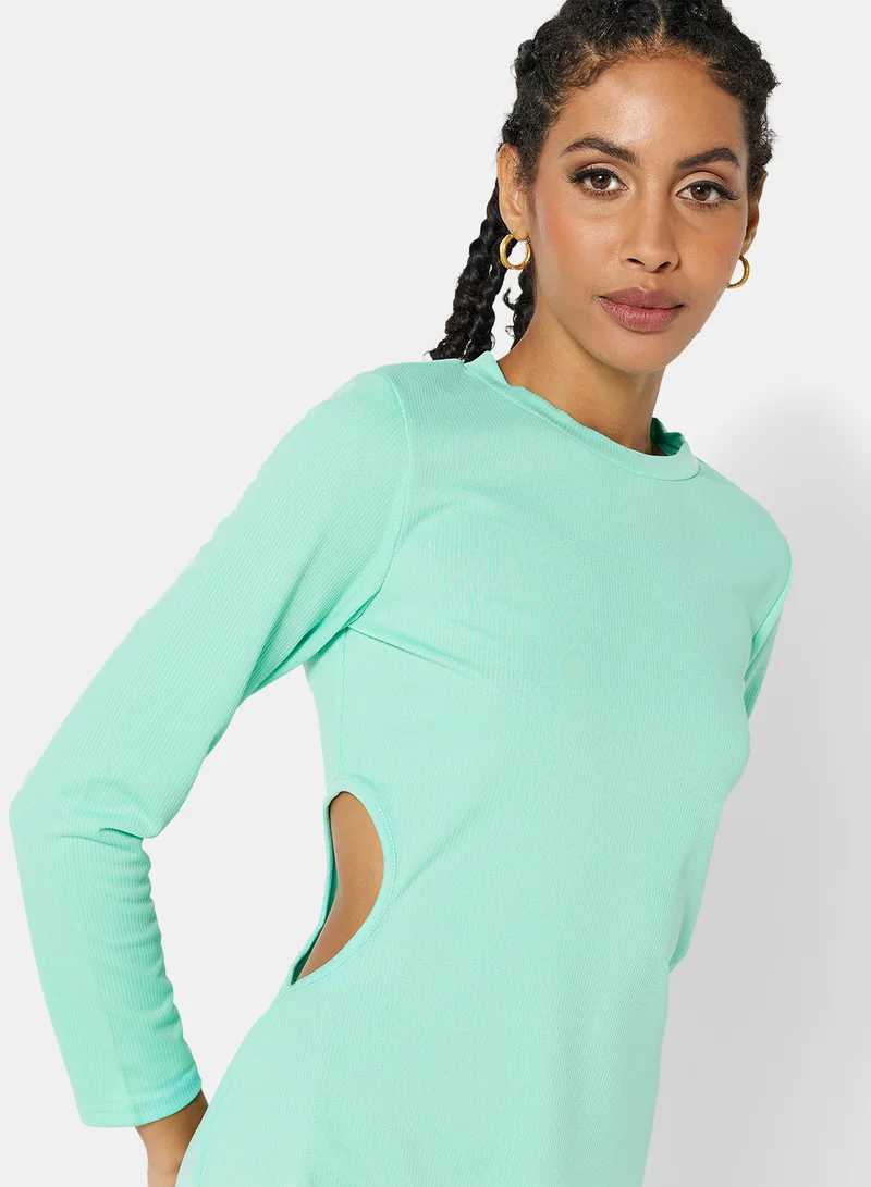 STYLISTPARK Ribbed Cut Out Midi Dress Bright Blue
