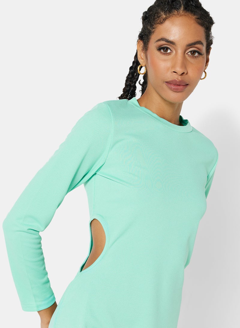 STYLISTPARK - Ribbed Cut Out Midi Dress Bright Blue - Image 1
