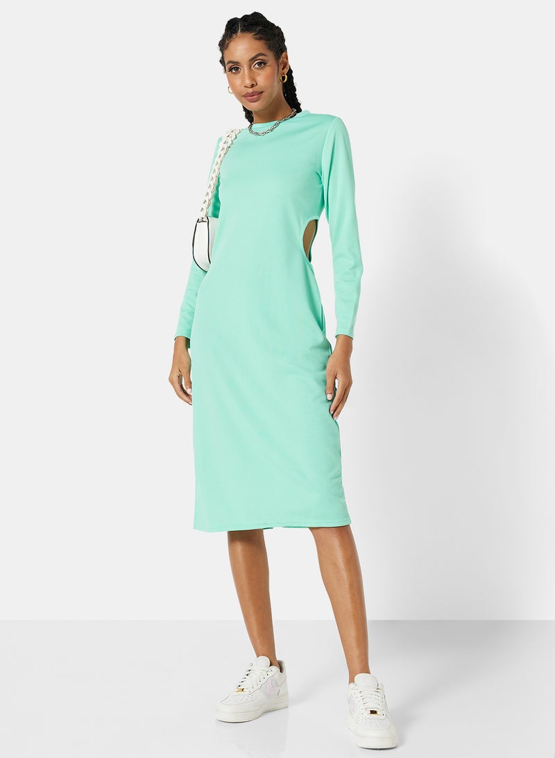 STYLISTPARK - Ribbed Cut Out Midi Dress Bright Blue - Image 1