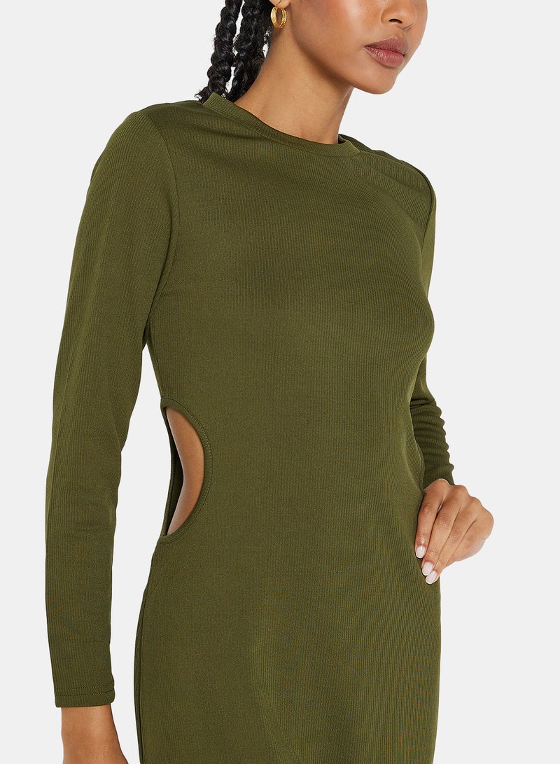 STYLISTPARK - Ribbed Cut Out Midi Dress Green - Image 1