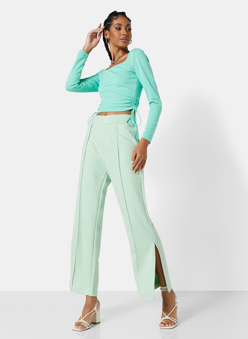 STYLISTPARK - Dart High Waist Flared Pants Green - Image 1