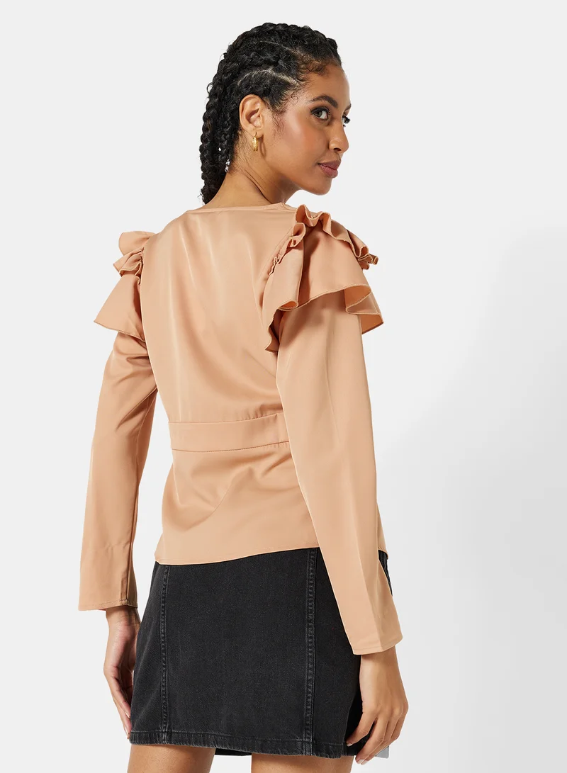 STYLISTPARK Ruffle Wrap Long Sleeve Top