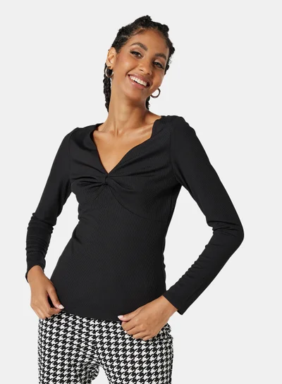ستايلست بارك Ruched V Neck T-Shirt Black