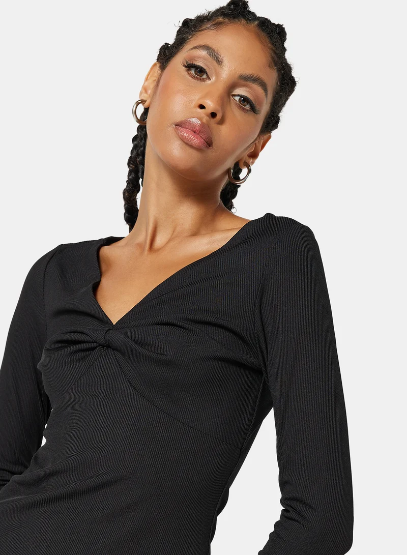 STYLISTPARK Ruched V Neck T-Shirt Black