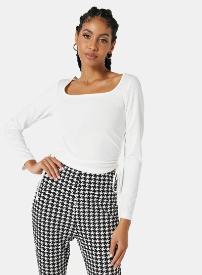 STYLISTPARK Ruched Square Neck T-Shirt White