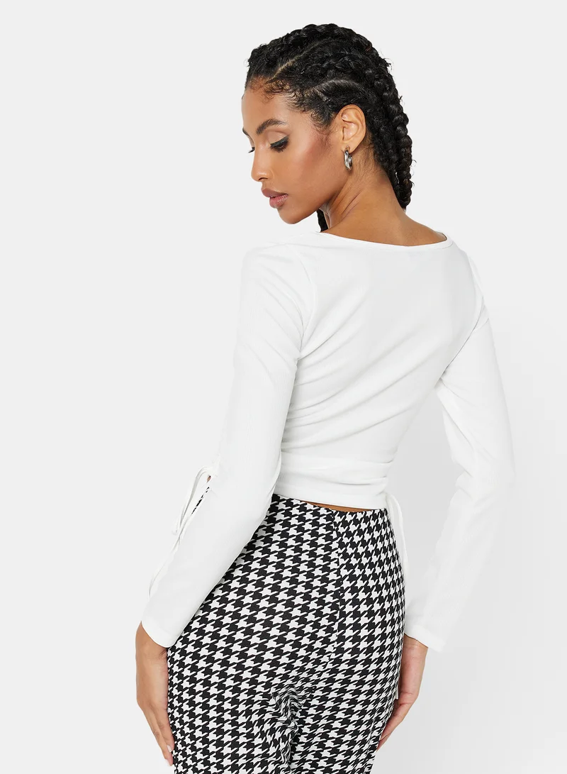 ستايلست بارك Ruched Square Neck T-Shirt White