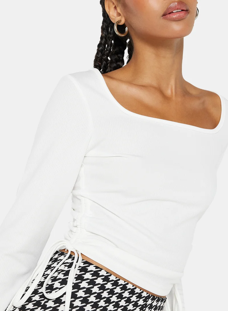 ستايلست بارك Ruched Square Neck T-Shirt White