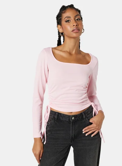 STYLISTPARK Ruched Square Neck T-Shirt Pink