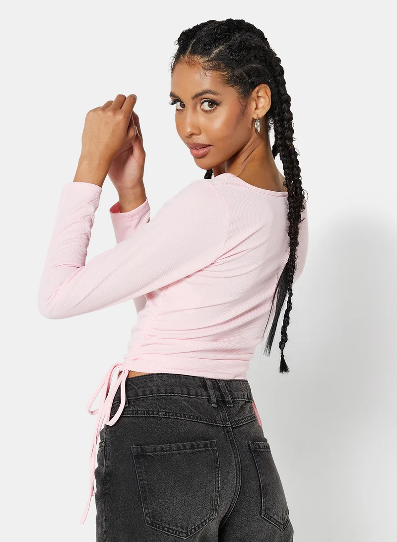ستايلست بارك Ruched Square Neck T-Shirt Pink