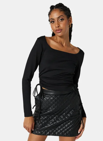 STYLISTPARK Ruched Square Neck T-Shirt Black