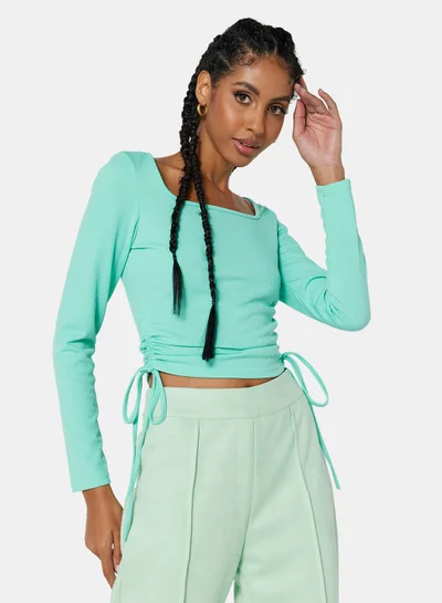 STYLISTPARK Ruched Square Neck T-Shirt Green