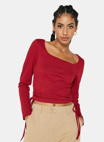 STYLISTPARK Ruched Square Neck T-Shirt Wine
