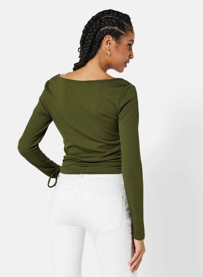 STYLISTPARK Ruched Square Neck T-Shirt Green