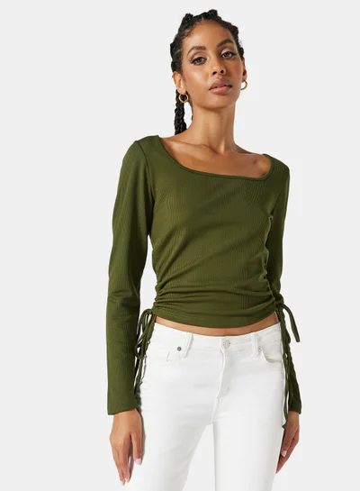 STYLISTPARK Ruched Square Neck T-Shirt Green