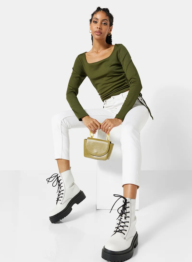 STYLISTPARK Ruched Square Neck T-Shirt Green