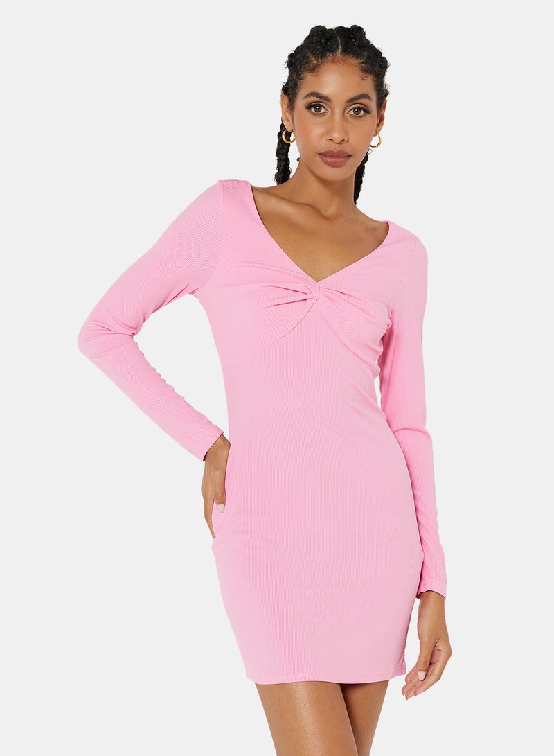 STYLISTPARK - Ruched V Neck Mini Dress Pink - Image 1
