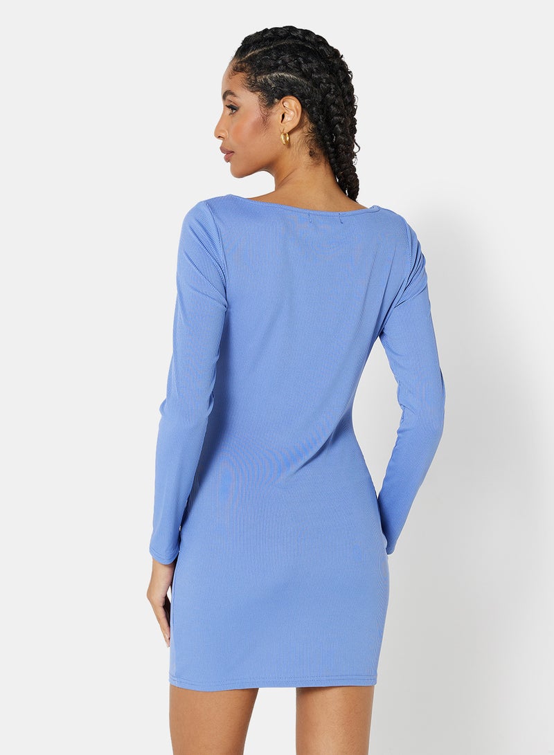 STYLISTPARK - Ruched V Neck Mini Dress Blue - Image 1