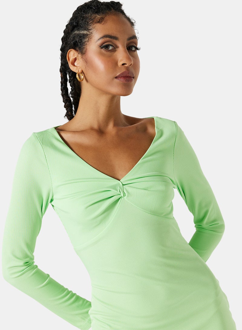 STYLISTPARK - Ruched V Neck Mini Dress Sage Green - Image 1