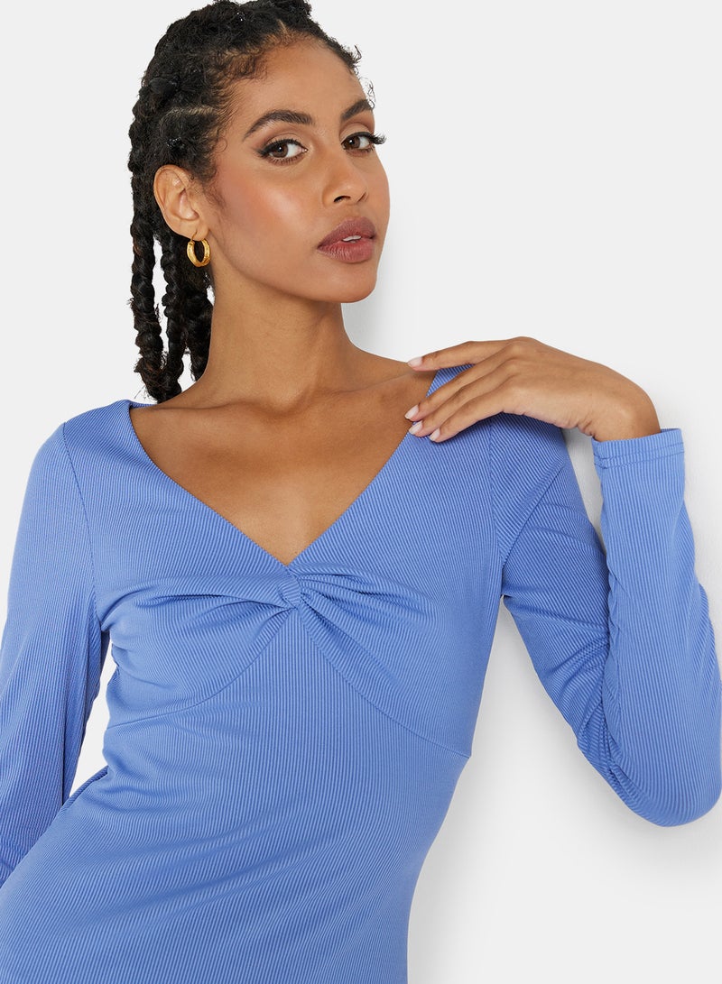 STYLISTPARK - Ruched V Neck Mini Dress Blue - Image 1