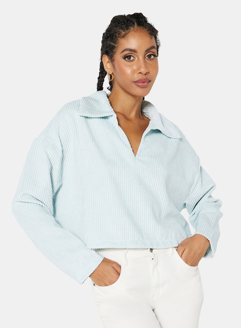 STYLISTPARK - Corduroy Oversized Crop Top Baby Blue - Image 1