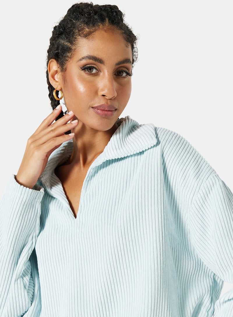 STYLISTPARK - Corduroy Oversized Crop Top Baby Blue - Image 1
