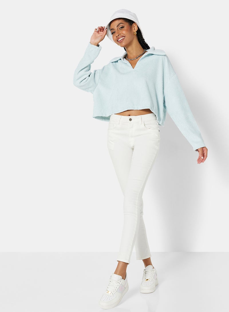 STYLISTPARK - Corduroy Oversized Crop Top Baby Blue - Image 1