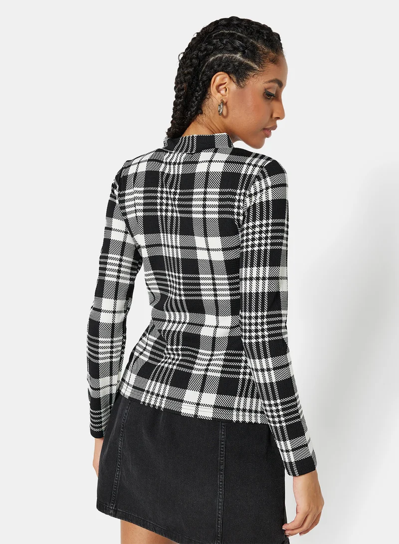 ستايلست بارك Plaid Long Sleeve Top Black/White
