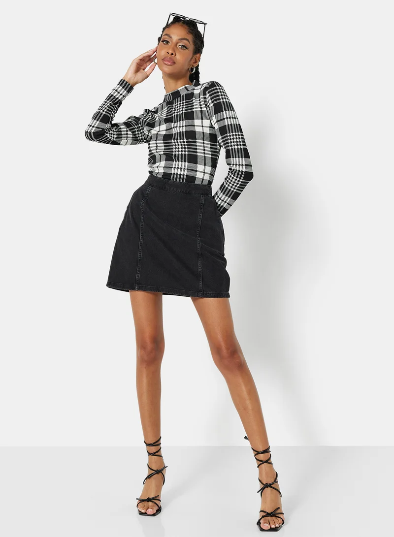ستايلست بارك Plaid Long Sleeve Top Black/White