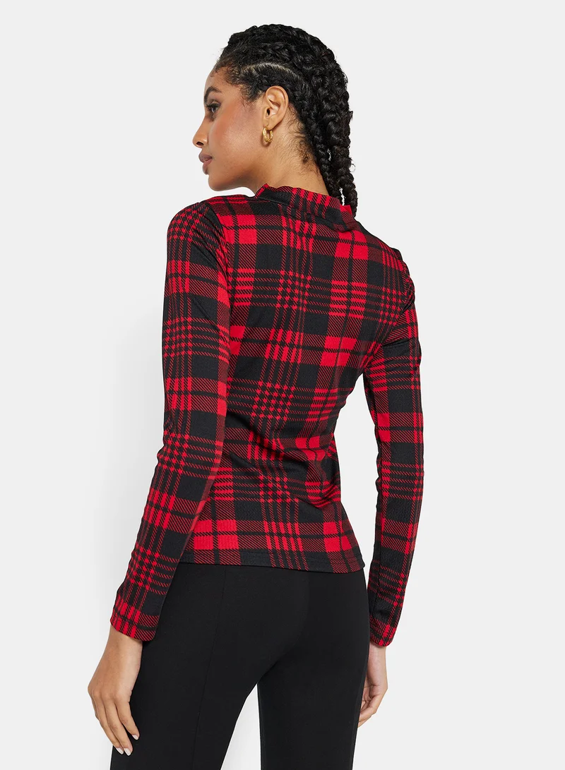 STYLISTPARK Plaid Long Sleeve Top Red/Black