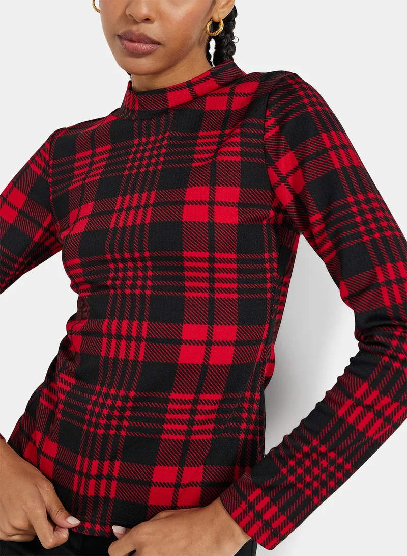 STYLISTPARK Plaid Long Sleeve Top Red/Black