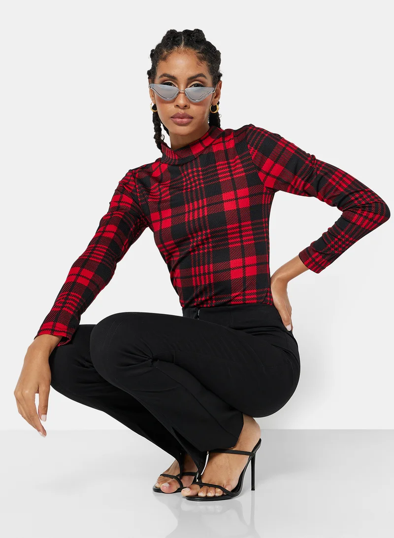 STYLISTPARK Plaid Long Sleeve Top Red/Black