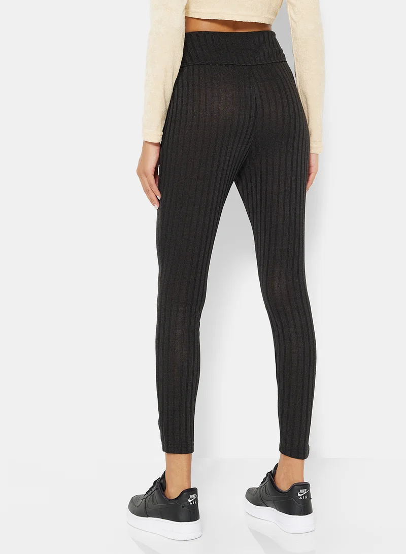 ستايلست بارك Essential Ribbed High Waist Leggings Black