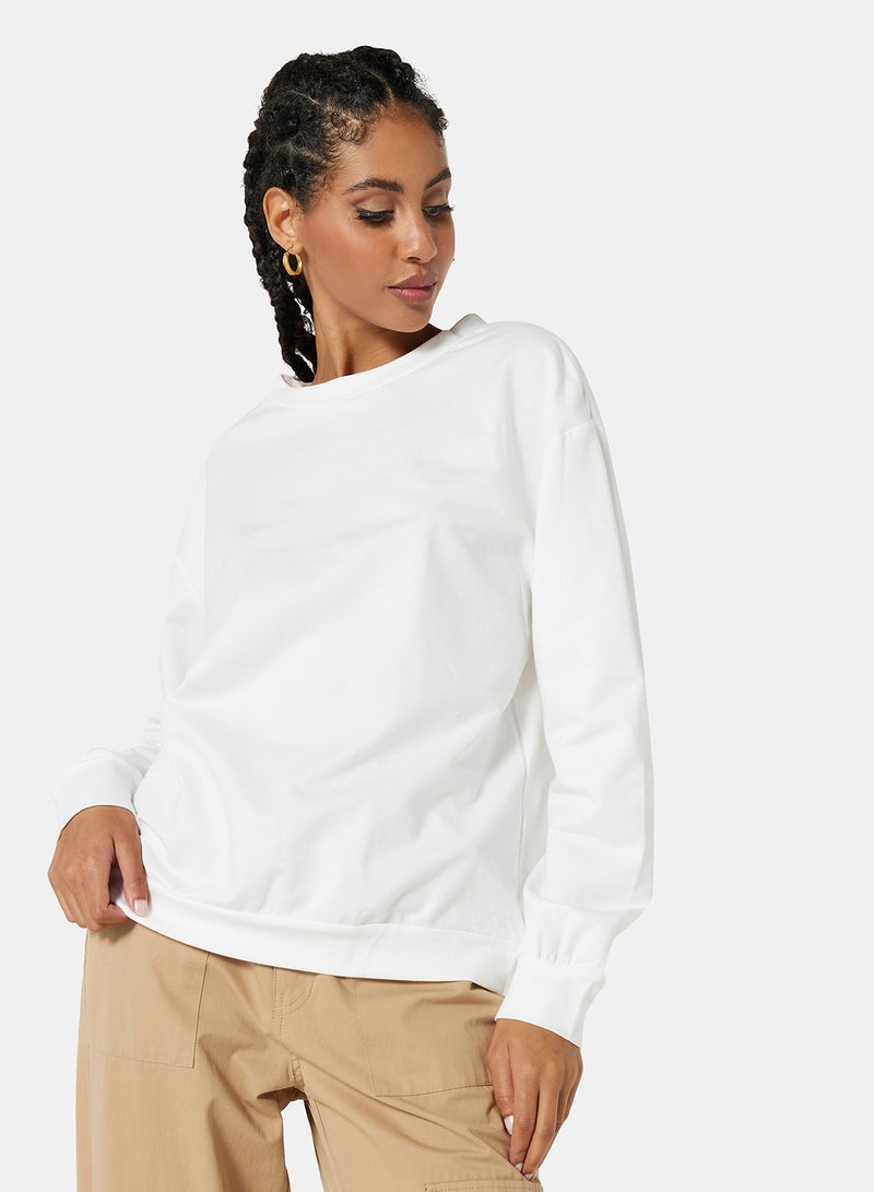 STYLISTPARK - Basic Relaxed Long Sleeve Sweatshirt White - Image 1