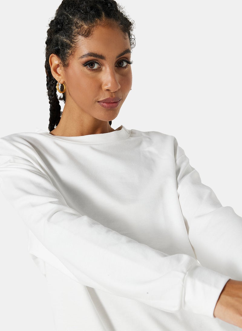 STYLISTPARK - Basic Relaxed Long Sleeve Sweatshirt White - Image 1