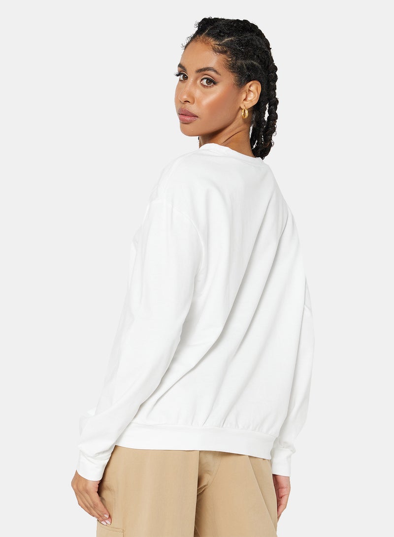 STYLISTPARK - Basic Relaxed Long Sleeve Sweatshirt White - Image 1