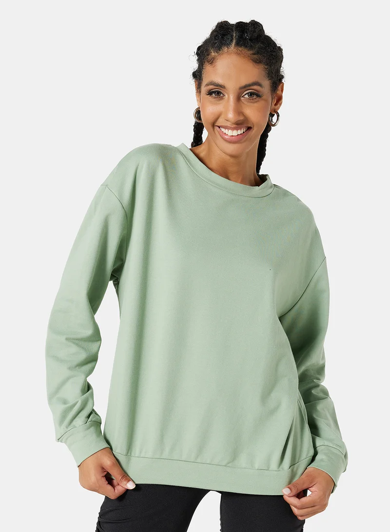 ستايلست بارك Basic Relaxed Long Sleeve Sweatshirt Green