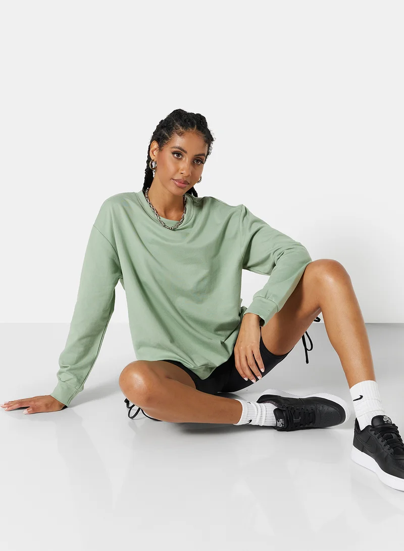ستايلست بارك Basic Relaxed Long Sleeve Sweatshirt Green