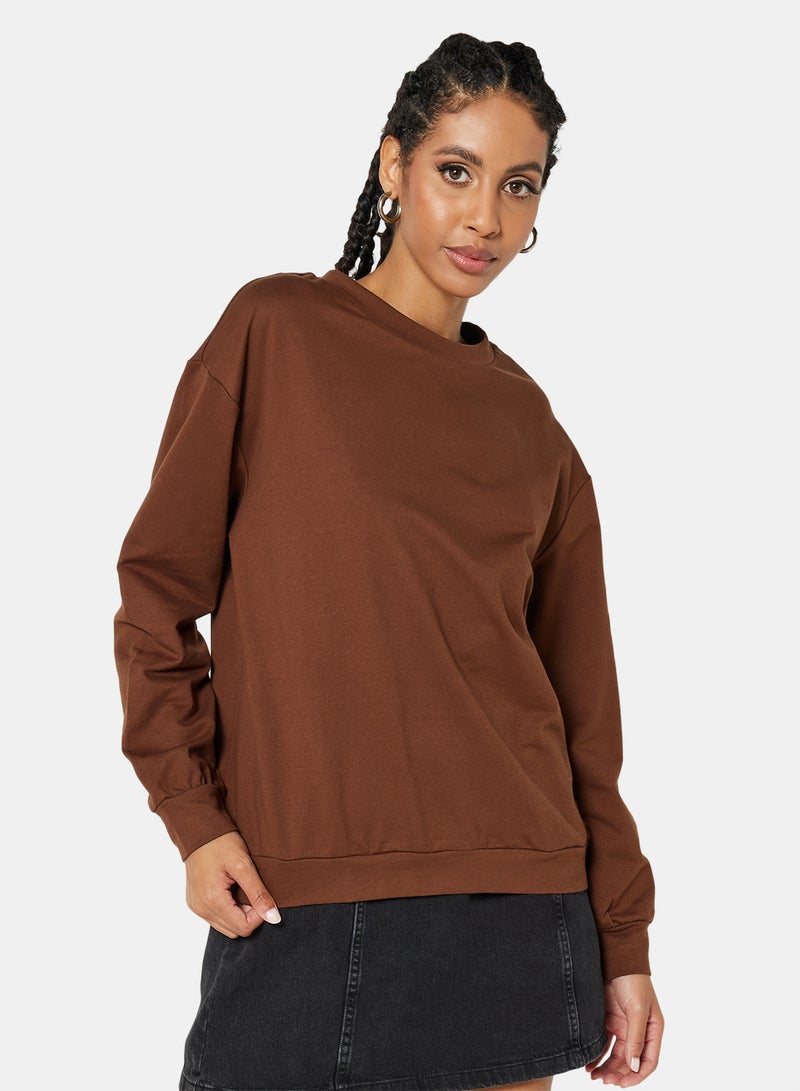 STYLISTPARK - Basic Relaxed Long Sleeve Sweatshirt Brown - Image 1