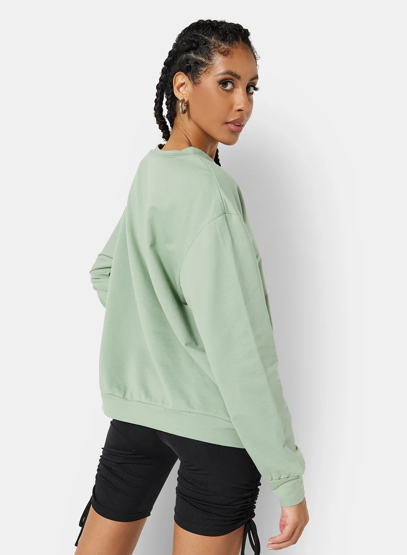 ستايلست بارك Basic Relaxed Long Sleeve Sweatshirt Green