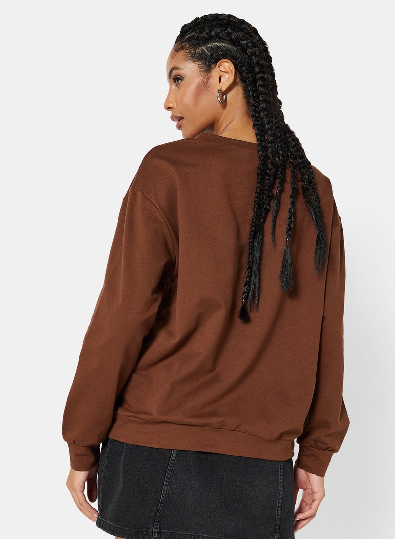 STYLISTPARK - Basic Relaxed Long Sleeve Sweatshirt Brown - Image 1
