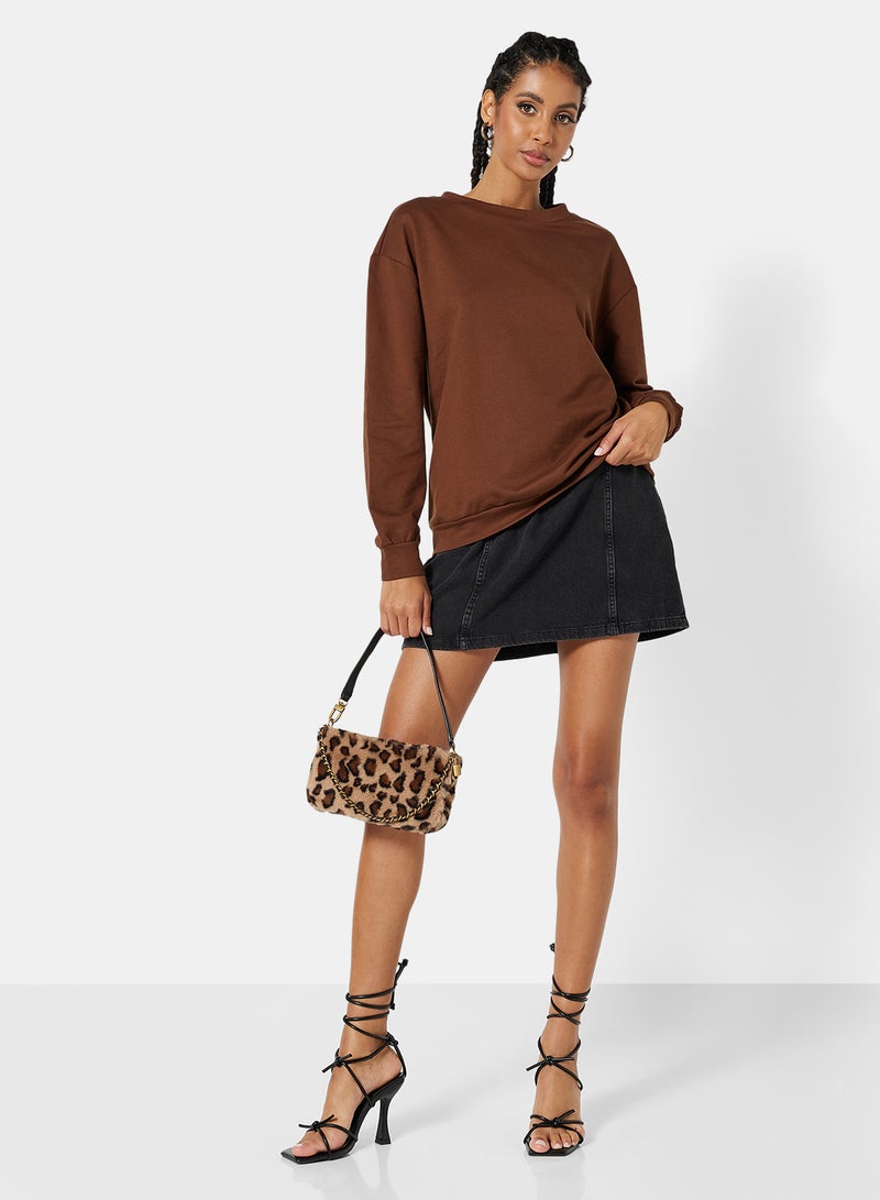 STYLISTPARK - Basic Relaxed Long Sleeve Sweatshirt Brown - Image 1